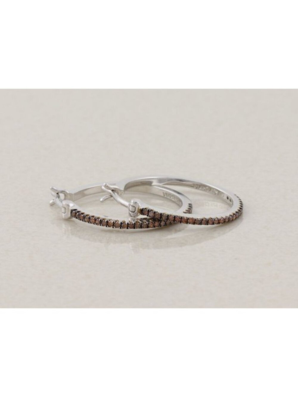 Sterling Silver Champagne Diamond 1/8th Carat Hoop Earrings 1" Hoops - Picture 2 of 7